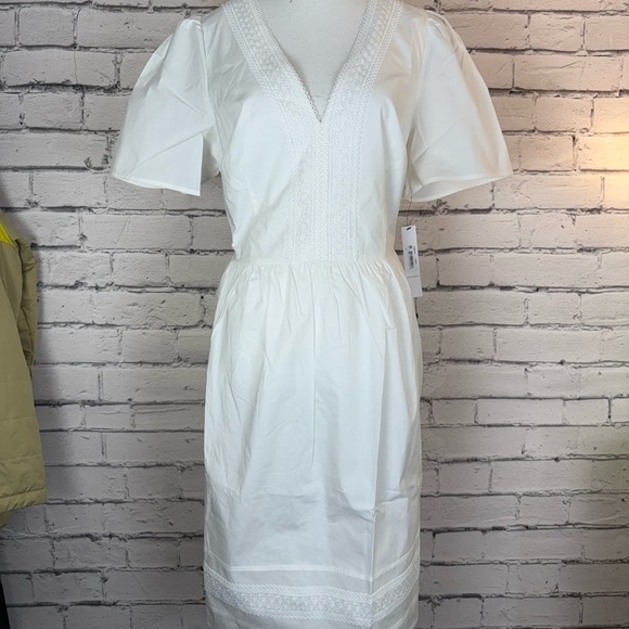 Maggy London White Cotton V Neck Lace Embroidered Boho Vacation Dress Size 14 - Picture 3 of 12